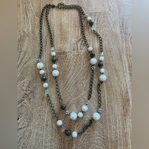 NWT VINTAGE AVON LONG DOUBLE STRING FAUX PEARLS RHINESTONES NECKLACE